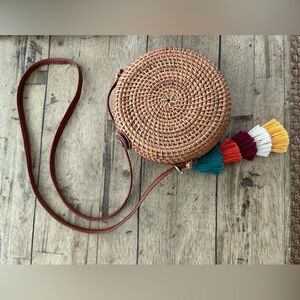 EUC Basket Weave Round Purse Crossbody Bag.